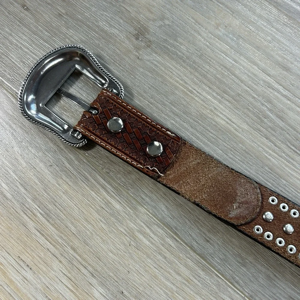 NOCONA Men 26 Leather Calf Hair-On-Hide Blue Crystals Concho Western Cowboy Belt